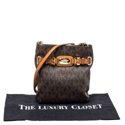 مملوكة مسبقًا حقيبة كروس مايكل كورس هاميلتون كانفاس مقوى بني فاتح/بني وجلد