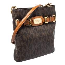 مملوكة مسبقًا حقيبة كروس مايكل كورس هاميلتون كانفاس مقوى بني فاتح/بني وجلد