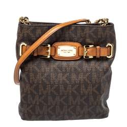 مملوكة مسبقًا حقيبة كروس مايكل كورس هاميلتون كانفاس مقوى بني فاتح/بني وجلد