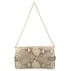مملوكة مسبقًا Michael Kors Beige Snake Embossed Leather Chain Clutch