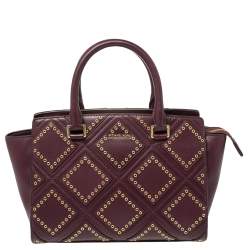 Pre Owned Michael Kors Burgundy Leather Medium Selma Diamond Grommet Satchel