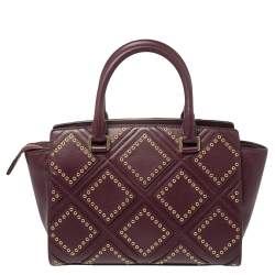 Pre Owned Michael Kors Burgundy Leather Medium Selma Diamond Grommet Satchel