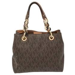 Pre Owned Michael Michael Kors Brown Signature Coated Canvas Small Cynthia Tote