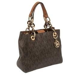 Pre Owned Michael Michael Kors Brown Signature Coated Canvas Small Cynthia Tote