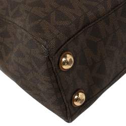 Pre Owned Michael Michael Kors Brown Signature Coated Canvas Small Cynthia Tote