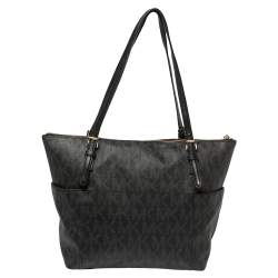 Pre Owned حقيبة يد مايكل مايكل كوررس جيت سيت كانفاس مقوى مطبوع نقشة شعار  الماركة أسود