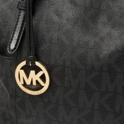 Pre Owned حقيبة يد مايكل مايكل كوررس جيت سيت كانفاس مقوى مطبوع نقشة شعار الماركة أسود