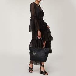 Pre Owned حقيبة يد مايكل مايكل كوررس جيت سيت كانفاس مقوى مطبوع نقشة شعار الماركة أسود