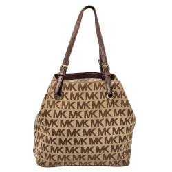 MICHAEL Michael Kors Beige/Brown Signature Canvas and Leather Jet Set Tote