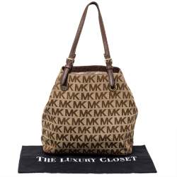 MICHAEL Michael Kors Beige/Brown Signature Canvas and Leather Jet Set Tote