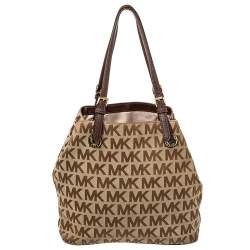 MICHAEL Michael Kors Beige/Brown Signature Canvas and Leather Jet Set Tote