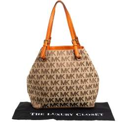 مملوكة مسبقًا MICHAEL Michael Kors Beige/Orange Signature Canvas and Leather Tote
