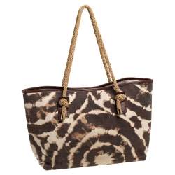 Pre Owned حقيبة يد مايكل مايكل كورس يد حبل كانفاس مطبوع بيج و بني 