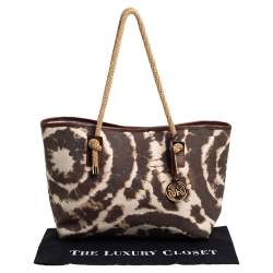 Pre Owned حقيبة يد مايكل مايكل كورس يد حبل كانفاس مطبوع بيج و بني 