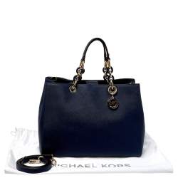 Pre Owned MICHAEL Michael Kors Navy Blue Leather Large Cynthia Tote