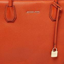 Pre Owned MICHAEL Michael Kors Orange Grained Leather Large Mercer Tote