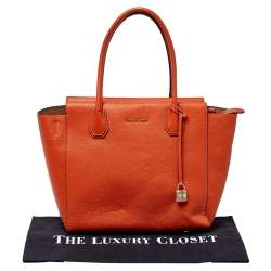 Pre Owned MICHAEL Michael Kors Orange Grained Leather Large Mercer Tote