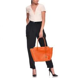 Pre Owned MICHAEL Michael Kors Orange Grained Leather Large Mercer Tote