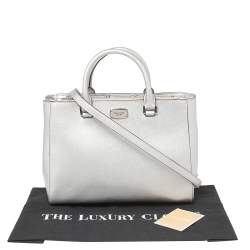 Pre Owned MICHAEL Michael Kors Metallic Silver Leather Medium Kellen Satchel