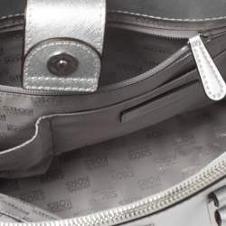 Pre Owned MICHAEL Michael Kors Metallic Silver Leather Medium Kellen Satchel