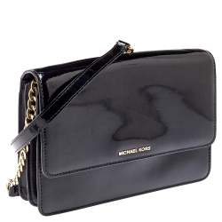 Pre Owned MICHAEL Michael Kors Black Leather and Patent Leather Daniela Crossbody Bag