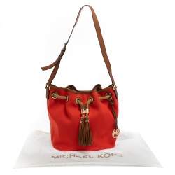 Pre Owned Michael Michael Kors Red Canvas and Leather Marina Drawstring Bucket Bag