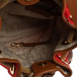 Pre Owned Michael Michael Kors Red Canvas and Leather Marina Drawstring Bucket Bag