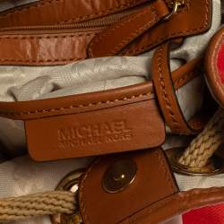 Pre Owned Michael Michael Kors Red Canvas and Leather Marina Drawstring Bucket Bag