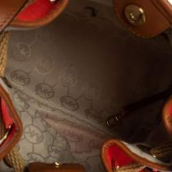 Pre Owned Michael Michael Kors Red Canvas and Leather Marina Drawstring Bucket Bag