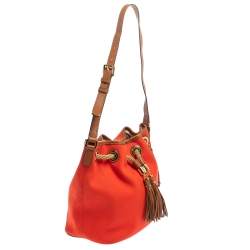Pre Owned Michael Michael Kors Red Canvas and Leather Marina Drawstring Bucket Bag