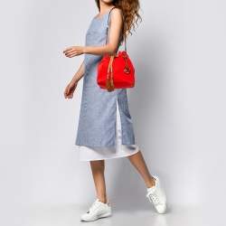 Pre Owned Michael Michael Kors Red Canvas and Leather Marina Drawstring Bucket Bag