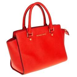 Pre Owned MICHAEL Michael Kors Red Saffiano Leather Medium Selma Tote