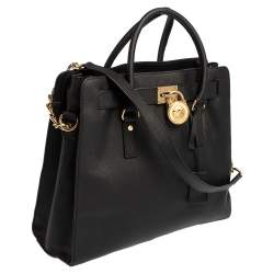 Pre Owned MICHAEL Michael Kors Black Leather Hamilton North South Tote