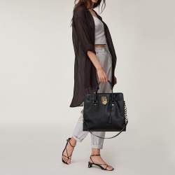 Pre Owned MICHAEL Michael Kors Black Leather Hamilton North South Tote