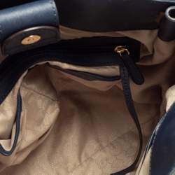 Pre Owned MICHAEL Michael Kors Blue/White Leather Large Hamilton North South Tote