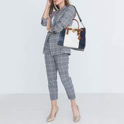Pre Owned MICHAEL Michael Kors Blue/White Leather Large Hamilton North South Tote