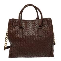 Pre Owned حقيبة مايكل مايكل كورس هاميلتون نورث ساوث جلد بني داكن مغزول كبيرة