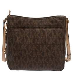 MICHAEL Michael Kors Brown Signature Coated Canvas and Leather Jet Set Travel Messenger Bag