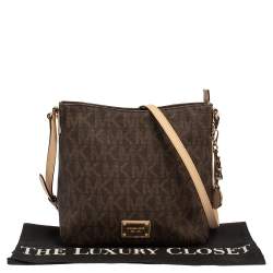 MICHAEL Michael Kors Brown Signature Coated Canvas and Leather Jet Set Travel Messenger Bag