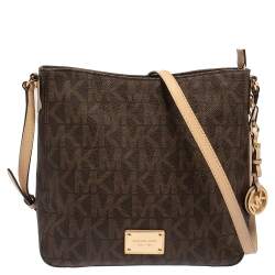 MICHAEL Michael Kors Brown Signature Coated Canvas and Leather Jet Set Travel Messenger Bag