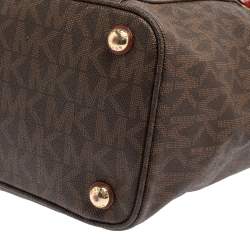 Pre Owned MICHAEL Michael Kors Brown/Red Signature Coated Canvas and Leather Jet Set Tote