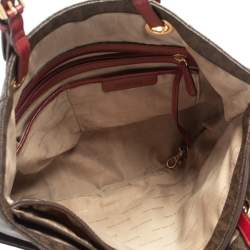 Pre Owned MICHAEL Michael Kors Brown/Red Signature Coated Canvas and Leather Jet Set Tote