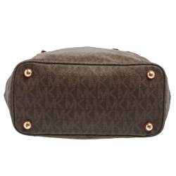 Pre Owned MICHAEL Michael Kors Brown/Red Signature Coated Canvas and Leather Jet Set Tote