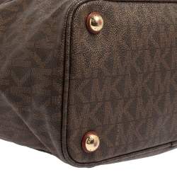 Pre Owned MICHAEL Michael Kors Brown/Red Signature Coated Canvas and Leather Jet Set Tote