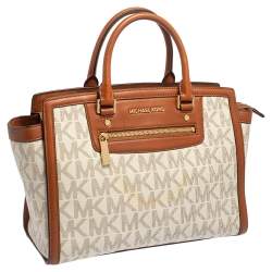 Pre Owned حقيبة مايكل مايكل كورس سيلما كانفاس وجلد أبيض/بني بالشعار