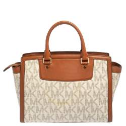 Pre Owned حقيبة مايكل مايكل كورس سيلما كانفاس وجلد أبيض/بني بالشعار