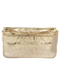 Pre Owned MICHAEL Michael Kors Metallic Gold Signature Leather Jet Set Shoulder Bag