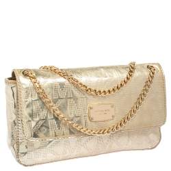 Pre Owned MICHAEL Michael Kors Metallic Gold Signature Leather Jet Set Shoulder Bag