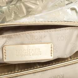 Pre Owned MICHAEL Michael Kors Metallic Gold Signature Leather Jet Set Shoulder Bag