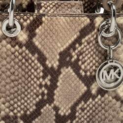 Pre Owned MICHAEL Michael Kors Beige Python Embossed Leather Mini Cynthia Tote